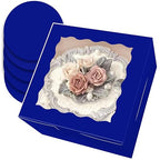 qiqee 8x8x5 Cake Box, 18 Sets Gemstone Blue Cake Box with Window ＆ 18 Sets 8" Gemstone Blue Cake Round Boards, 8inch Cake Containers