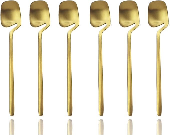 JASHII Honey Jam Spoon, Stainless Steel Mini Coffee Spoon, Teaspoon, 6-piece (Matte Gold)