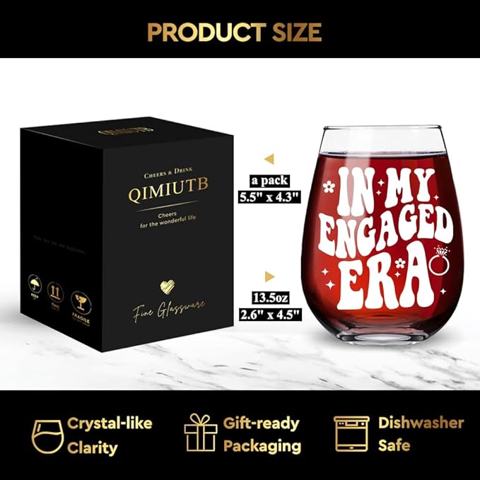 In My Engaged Era Wine Glass, Engagement Gifts for Her Women, Bride to Be Gifts, Engagement Christmas Gifts for Bride, Her Women-121