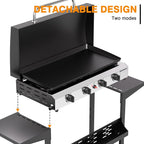 4 Burner Propane Griddle with Lid, 30 Inch Stainless Steel Portable Detachable Gas Griddle, 60,000 BTU Flat Top Grill with Side Shelves for Camping