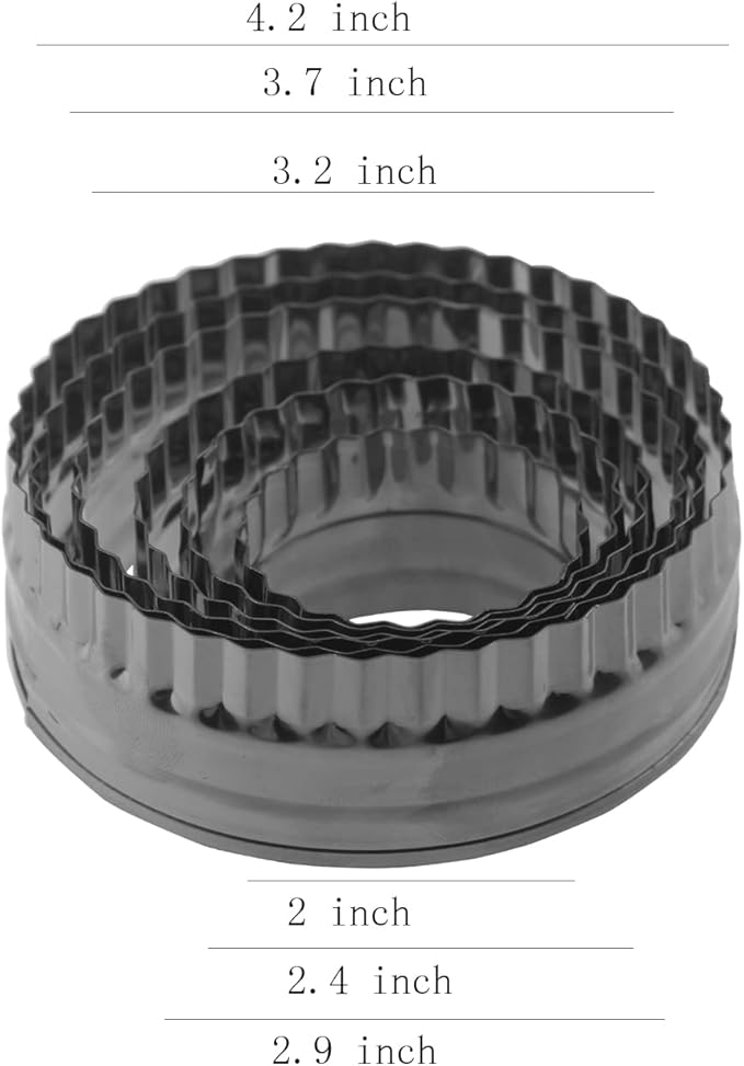 Keewah Fluted Scalloped Round Cookie Cutter Set, 6 Piece, From 4.2” to 2”, Stainless Steel