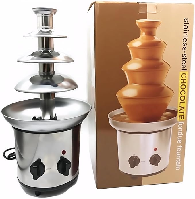 Chocolate Fountain Machine, 4 Tier Stainless Steel - 60-Ounce Electric Fondue Fountain with Temperature Control, Hot Chocolate Cheese Melting Heat Machine for Catering, Cafe, Hotel, Party, Wedding