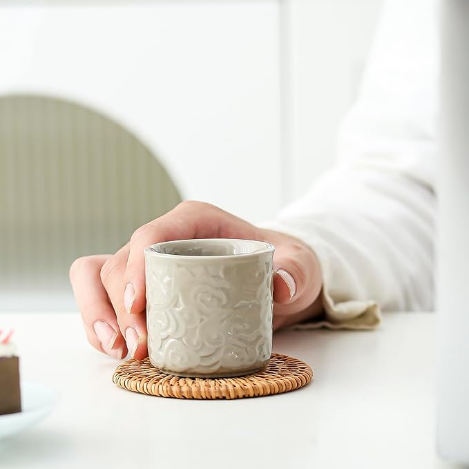 Ceramic Espresso Cups Set of 2 or 4-3oz Demitasse Cups for Coffee & Tea, No Handles, Durable & Dishwasher Safe (gray, 4)