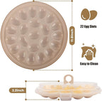 HAKSEN Deviled Egg Containers with Lid, Portable Deviled Egg Platter Carrier Holder Trays with 22 Slots for Holiday Party and Home Kitchen, Brown