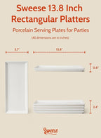 Sweese Rectangular Porcelain Platters, Serving Trays for Parties, 13.8 Inch Large Serving Dishes for Steak, Taco, Sushi, Appetizer, Cake - Dishwasher & Oven Safe - Set of 4, White