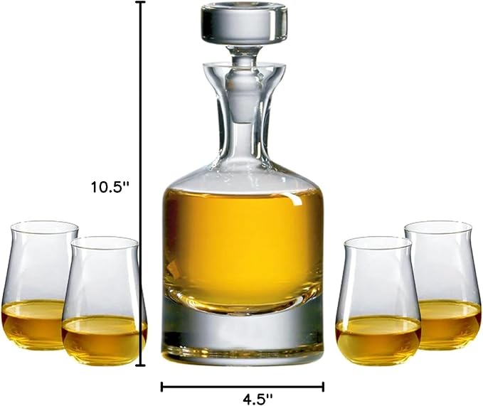 Ravenscroft Crystal | European-Made, Hand-Blown Scotch Decanter Gift Set | 1 Decanter with Stopper & 4 Glasses | 100% Lead-Free Crystal | Gift-Boxed