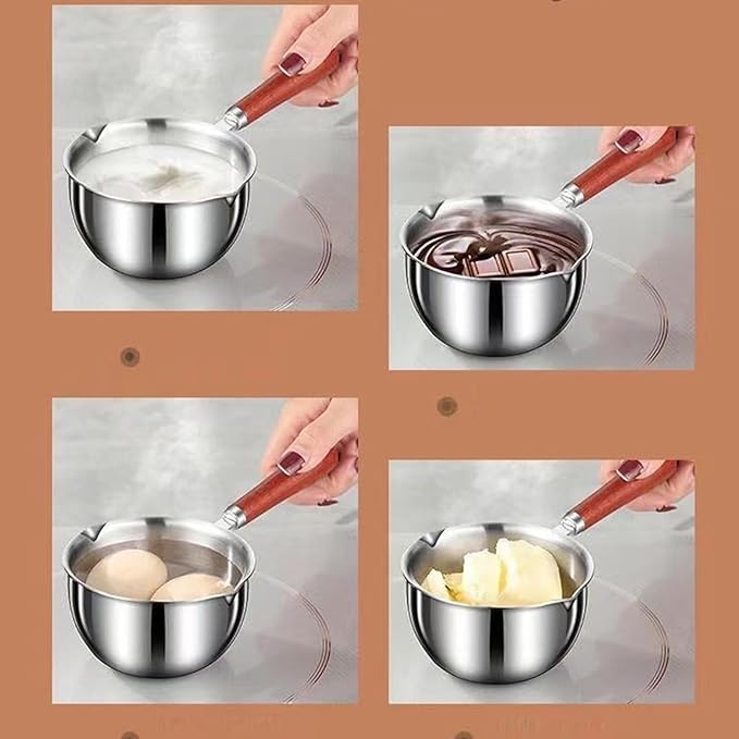 AUNMAS Mini Butter Warmer Pot, Compact Design Durable Stainless Steel Safe Pouring, Oil Warmer 300ml for Frying Drizzling Kitchen
