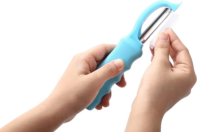 Spring Chef Premium Stainless Steel Vegetable Peeler for Kitchen, Dishwasher Safe Potato Peelers with Non-Slip Handle, Peel Apple, Fruit, Veggie, Carrot, Mango - Set of 2 - Aqua Sky