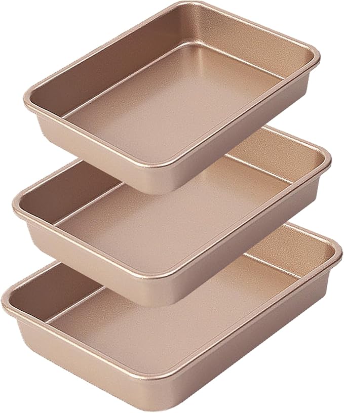 Set of 3 Baking Pans Set, Deep Size Baking Pan Nonstick Cookie Sheet Cake Pan Bread Pan Toaster Oven Tray Bakeware, 9,11,13 inch (Gold)