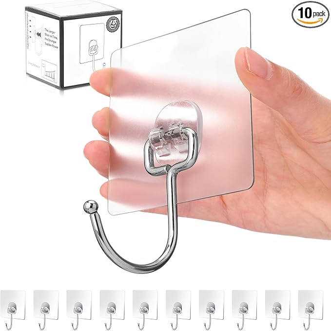 Antimbee 10-Pack All-Purpose Large Adhesive Hooks for Hanging, Banana Hook, Heavy Duty Adhesive Hooks 37 lb(Max), Sticky Wall Hook fit Home, Bathroom, Kitchen, Office and Outdoor