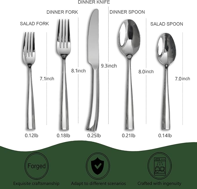 18/10 20-Piece Silverware Set, Glossy Flatware Set Stainless Steel, Modern Cutlery Set, Service for 4, Mirror Finish Dishwasher Safe
