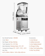 VEVOR Commercial Slushy Machine, 12L Single Tank Frozen Drink Machine, 48 Cups Stainless Steel Margarita Smoothie Frozen Drink Maker, Slushie Maker for Home Party Restaurants Cafe Bars