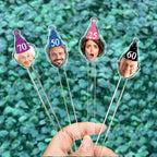50 Pcs Personalized Drink Stirrers with Photo Face, Custom Face Cutout Party, 50th 60th 70th 80th 90th Birthday Stir Sticks, Decor for Birthday, Retirement, Graduation Parties