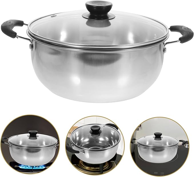 PRETYZOOM 1pc Stainless Steel Steamer Pot Versatile Stockpot for Soup Boiling Rustproof Kitchen Cookware Easy to Clean Capacity for Delicacies for Home Cooking Random Style