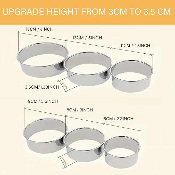 6 Packs Large Biscuit Cookie Cutter Set,Stainless Steel Round Cookie Cutter Molds,2/3/3.5/4/5/6 Inch, Large 6" 5" Cookie Baking Tool Set with Accessories for Pastry,Donut,Fondant,Cake,Cookie,Dumpling