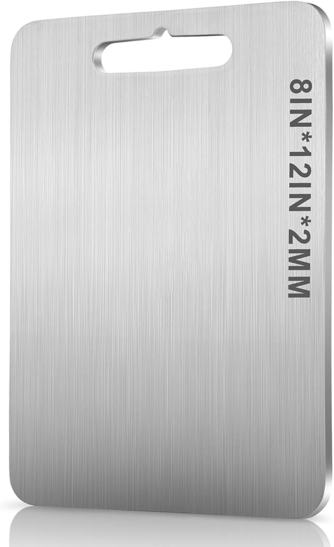 Titanium Cutting Board - 100% Pure Titanium Cutting Boards for Kitchen, Double Sided Medical-grade Cutting Mat for Easy to Clean, Ideal for Home & Outdoor Cooking (8" x 12" x 0.08")