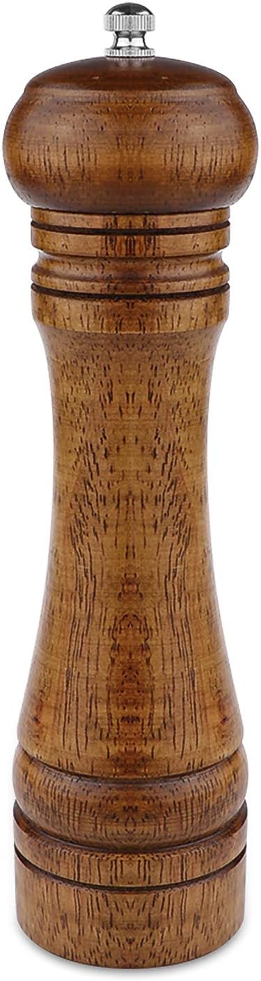 Pepper Grinder - 8 inch Pepper Mill Oak Wooden Pepper Mill Grinder Refillable Grinder Pepper with Ceramic Grinding Mechanism Adjustable Coarse to Fine (1 Pack)