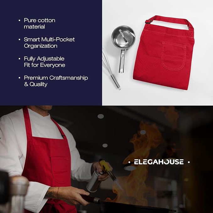 Unisex Apron with Pockets for Cooking, Salon & Art - 100% Cotton Adult Kitchen, Chef, Stylist Apron