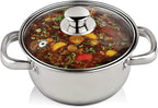MARBELLA 4 Quart Stainless Steel Stockpot with Glass Lid – Heavy Duty Casserole for Stew, Soup, Induction, Gas & Dishwasher Safe (Silver)