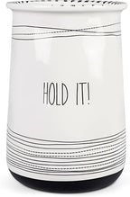 Young's Inc Ceramic Farmhouse Utensil Holder for Kitchen Counter, Black and White Farmhouse Décor Utensil Crock, 4” Diameter Kitchen Utensil Holder 20142