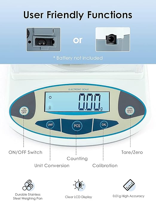 CGOLDENWALL Precision Lab Scale 1000g X 0.01g Digital Analytical Balance Laboratory Balance Jewelry Scale Scientific Scale 0.01g Accuracy 110V (1000g, 0.01g)