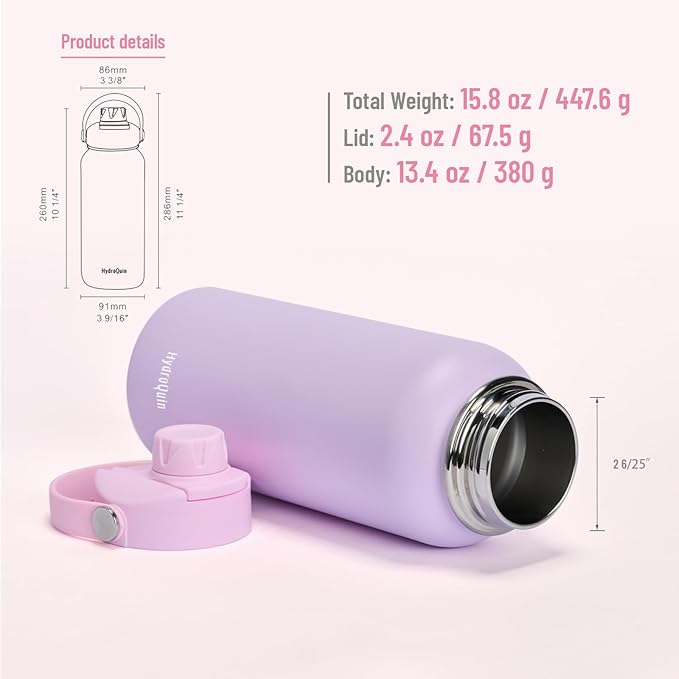 32oz Water Bottle with Comfort Grip Handle, Gym Water Bottle, Insulated Steel Water Bottle with Wide Mouth, No Straw