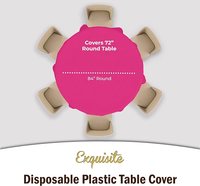 Exquisite 12-Pack Premium Plastic 84-Inch Round Tablecloth - Cerise