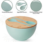11.3" Extra Large Salad Bowl with Wooden Lid & Servers, 208Oz, Oversized Bamboo Fiber Salad Serving Set with Utensils for Home/Kitchen, Big Lightweight Bowl for Mixing Salad,Fruit,Pasta - Turquoise