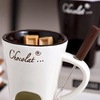 Ceramic Fondue Pot Set, Chocolate Mug With Forks, Perfect For Butter And Cheese Melting,Multipurpose,Personal Cheese Melting Cup