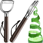 Premium Vegetable Peeler Set - Stainless Steel Y-shaped & I-shaped Peelers with Ergonomic Non-Slip Wood Handle and Hanging Loop for Fruits, Carrot,Veggie, Potatoes & Kitchen Use (2-Piece)