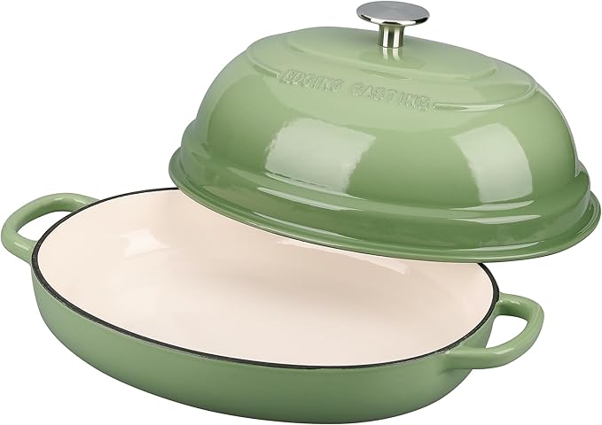 Enameled Oval Cast Iron Dutch Oven Pot with Lid, Bread Dutch Oven for Sourdough Bread Baking, 6QT, Pistachio Green