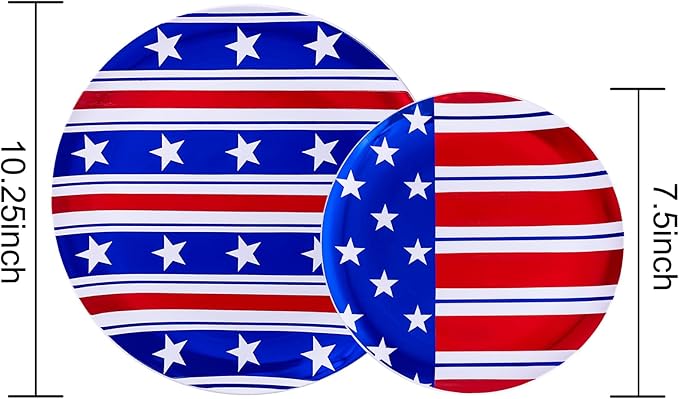 FLOWERCAT 60PCS 4th of July Plates & Red White Blue Plates for Independence Day, Memorial Day - American Flag Plastic Plates Include 30PCS 10.25inch Dinner Plates and 30PCS 7.5inch Dessert Plates