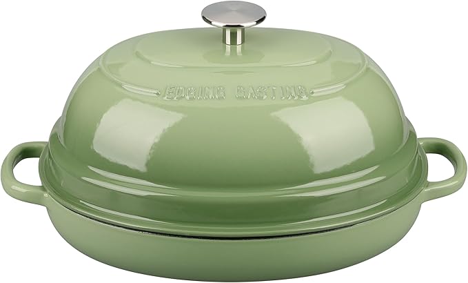 Enameled Oval Cast Iron Dutch Oven Pot with Lid, Bread Dutch Oven for Sourdough Bread Baking, 6QT, Pistachio Green