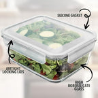 3300 ml/ 112 oz LARGE Glass Food Container with Locking Lid. Ideal for Storing food, vegetables or fruits. Baking Casserole, Lasagna, Baking Or Roasting chicken and lot of other tasty food. BPA Free