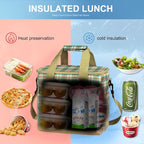 Iknoe Large Cooler Bag Collapsible 24 Can, Insulated Bags Leakproof Lunch Cooler Tote with Multi-Pockets for Adult, Insulated Lunch Box for Beach, Picnic, Work Khaki Lattice