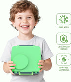 Bento Box for Kids - Leak-Proof Lunch Box with Insulated Thermos Food Jar - 4 Compartments, 1 Removable Divider, 1Spoon, 1 Fork - Dishwasher Safe, BPA-Free (Green)