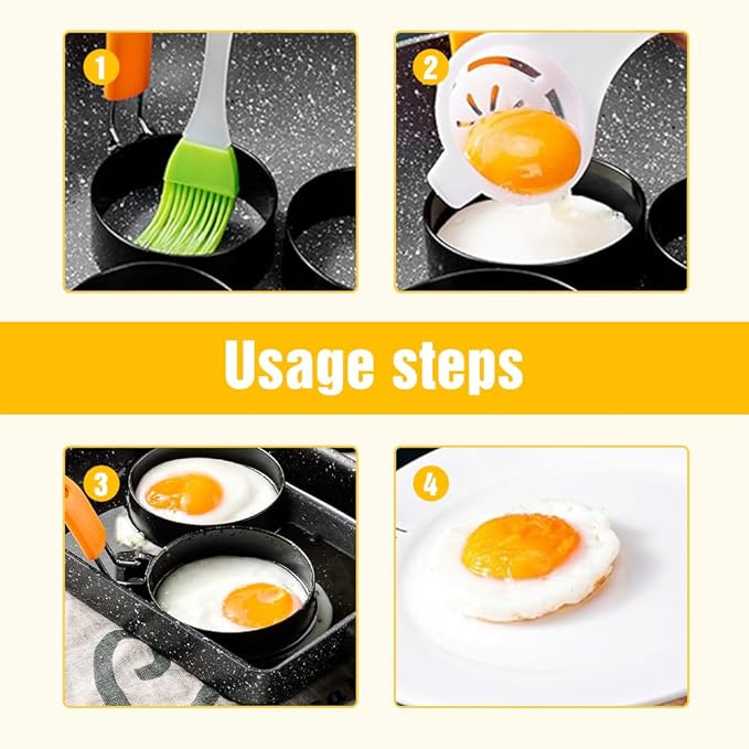 2024 New Stainless Steel Egg Rings for Frying - Round Cooker Rings, Pancake Shapers With Orange Silicone Handle, Non-stick Molds for Kitchen Breakfast Tool (A-4Pcs Red)
