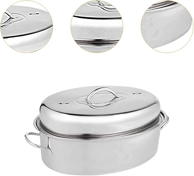 16in Fish Poacher Cooking Pot with Lid Portable Handle Multiuse Baking Tray for Seafood And Eggs, B