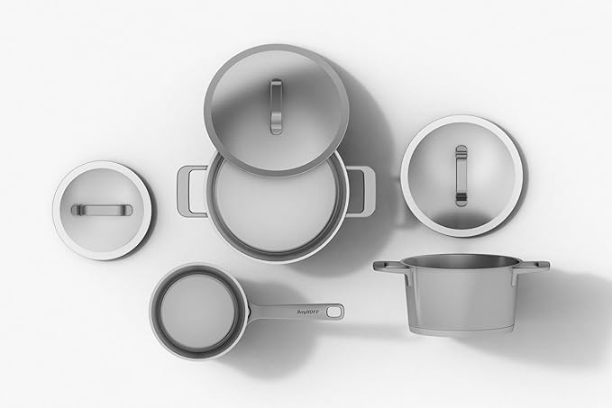 BergHOFF Meta 10Pc Cookware Set With Matching Lids Recycled 18/10 Stainless Steel Induction Pots and Pans Scratch-resistant Oven Safe