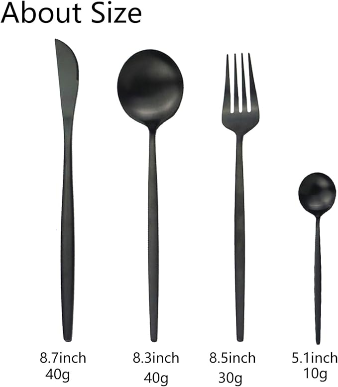 JASHII Silverware Set, 24-Piece Stainless Steel Flatware Set,Kitchen Utensil Set Service for 6,Tableware Cutlery Set for Home, Dishwasher Safe (Matte Black)