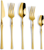 Lemeya 20-Piece Gold Silverware Set for 4,Modern 18/10 Stainless Steel Flatware Set,Unique Rustic Cutlery Utensils Set,Spoon and Fork Set for Home, Restaurant,Wedding,Mirror Polished,Dishwasher Safe