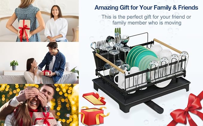 Dish Drying Rack with Drainboard, Rustproof Dish Rack for Kitchen Counter, Large-Capacity Dish Drainer with Cutlery Holder, Sturdy Kitchen Organizer for Dishes, Spoons and Forks