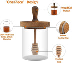 Honey Jar with Dipper and Lid - Glass Honey Pot with An Extra Wooden Dipper Stick, Home Kitchen Honey Containers Holder with Wider Diameter to Store Honey and Syrup, Airtight 13.5 oz