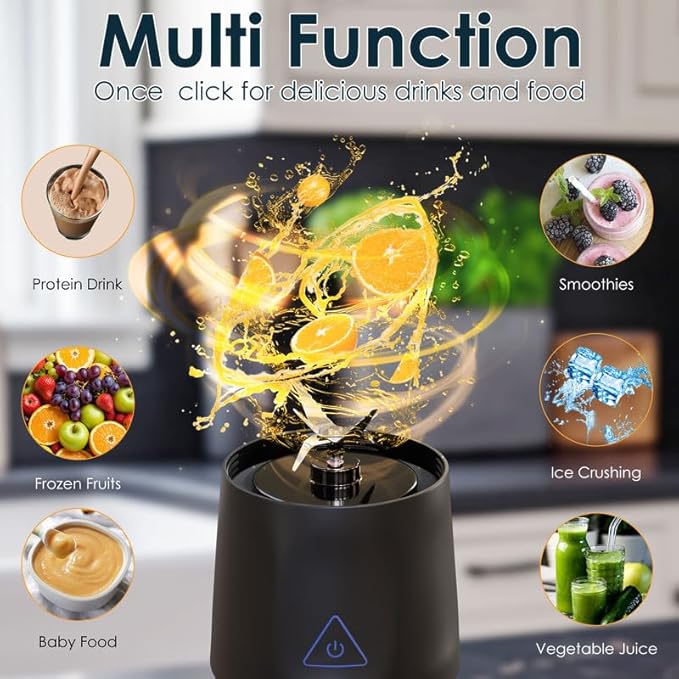 Personal Blender Wireless 24oz Cordless Mini 360 Watt Portable Blender-for Smoothies Freshly Squeezed Juices 6000mAh Self Cleaning and BPA Free Portable Juicer with 6 Sharp Blade Carbon Black