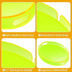 Acrylic Serving Tray with Handles Large Decorative Ottoman Tray 17x13'' Round for Bathroom Food Coffee Fruit Snack Tea Dinner Living Room, Neon Green