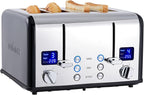 CUSIMAX 4 Slice Toaster, Stainless Steel, Ultra-Clear LED Display & Extra Wide Slots, with Dual Control Panels of 6 Shade Settings, Cancel/Bagel/Defrost Function, Removable Crumb Trays, Black