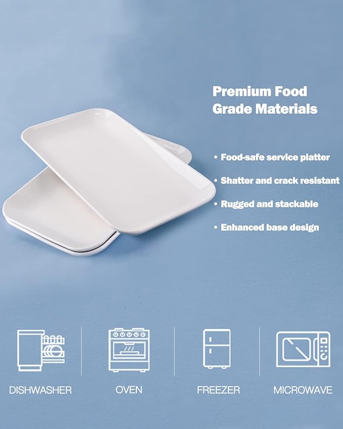 DELLING Large Serving Platter Set 14 inch Widened Large Serving Tray, White Rectangular Plates, Serving Platters for Entertaining, Serving Trays for Party, Oven Safe Dinnerware, Set of 3