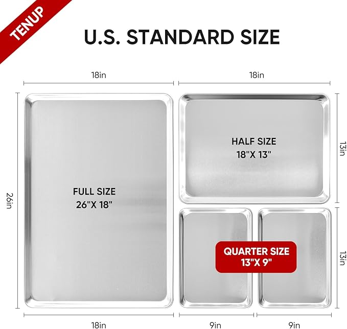 TENUP 12 Pack Aluminum Half Sheet Pan, 18" x 13" Heavy Duty Commercial Baking Tray Reinforced Rim, Warp-Resistant Rust-Free