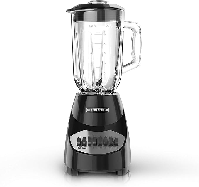 BLACK+DECKER Countertop Blender with 6-Cup Glass Jar, 10-Speed Settings, Black, BL2010BG