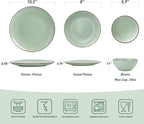 Famiware Venus Ceramic Plates and Bowls Sets, Speckled Dinnerware Dish Sets for 8 (24 Pieces) - Microwave and Dishwasher Safe, Matte Light Green